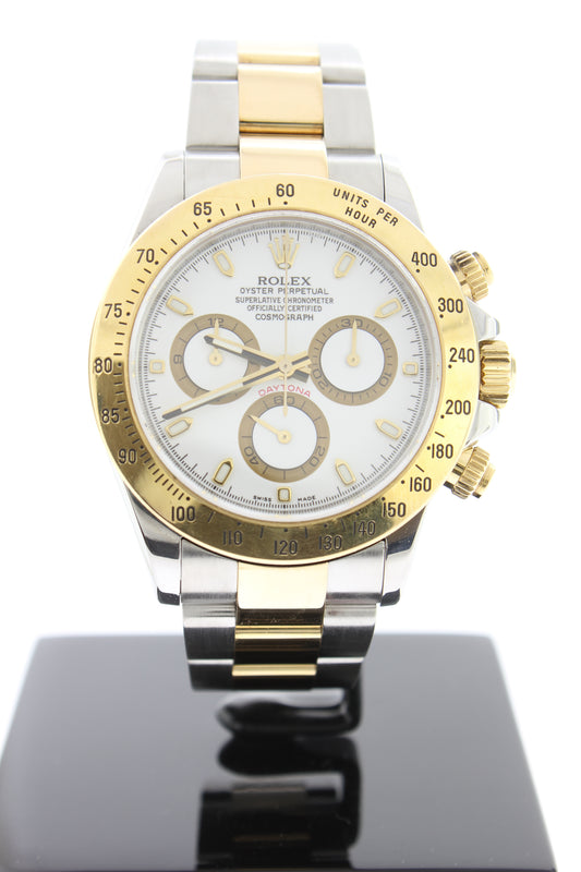 Rolex Cosmograph Daytona 116523 18K Yellow Gold & Stainless Steel 40mm Oyster White Dial - Arnik Jewellers