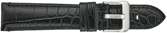 22mm Padded Stitched Alligator Grain Leather - Black