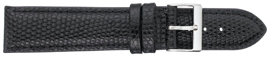 14mm Padded Stitched Shiny Lizard Grain Leather - Black