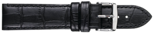 24mm Flat Stitched Alligator Grain Leather - Black