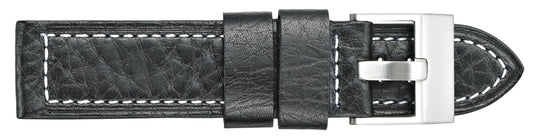 22mm Heavy Flat Stitched Buffalo Grain Leather - Black