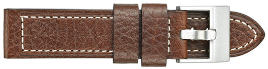 22mm Heavy Flat Stitched Buffalo Grain Leather - Brown