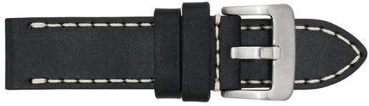 24mm Flat Thick Oil Stitched Leather - Black