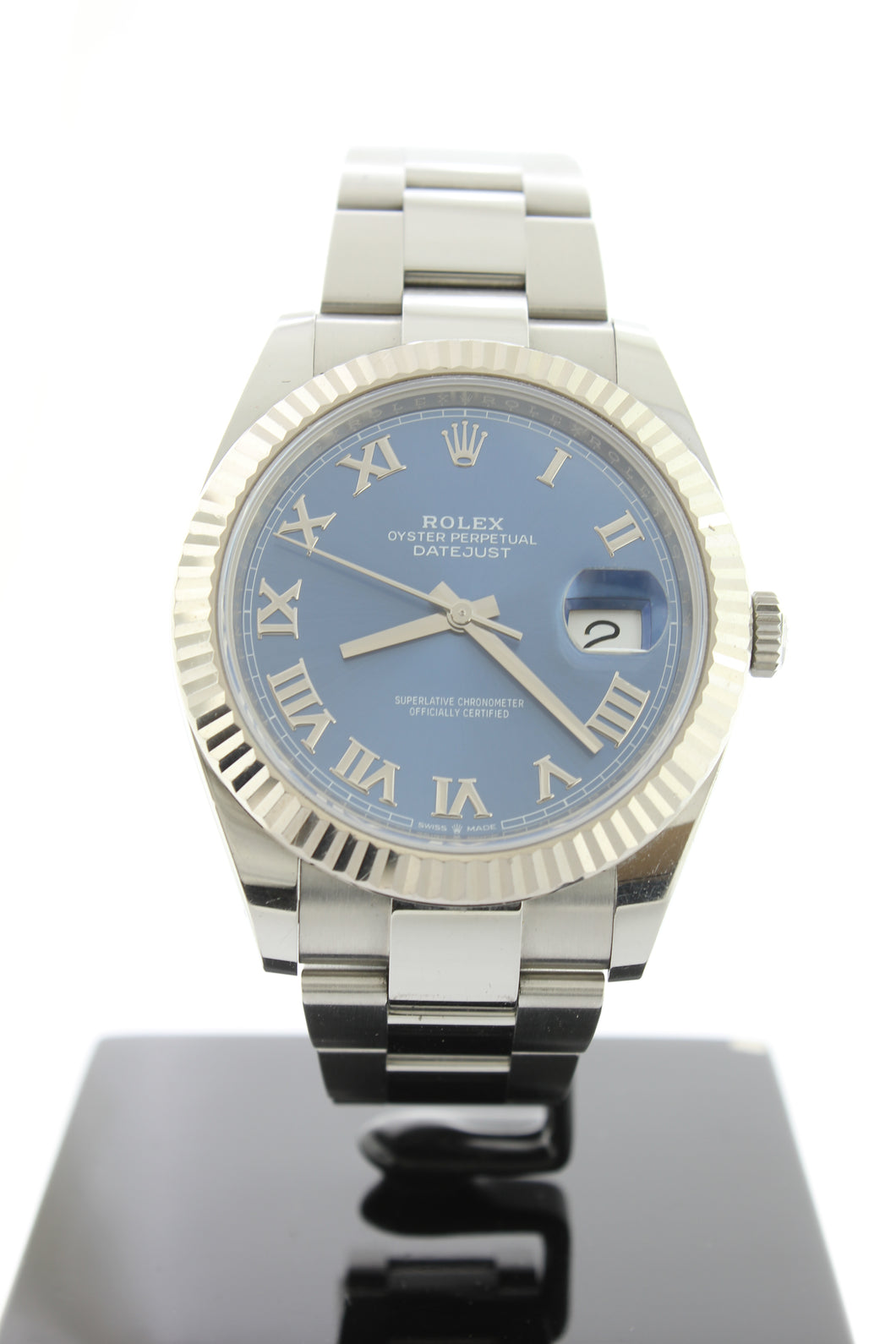 Rolex Datejust 41 Stainless Steel Blue Azzurro Dial White Gold Fluted Bezel Oyster 126334 - Arnik Jewellers