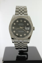 Load image into Gallery viewer, Rolex Datejust 36 Stainless Steel Jubilee Black Diamond Dial &amp; Diamond Bezel 116244 - Arnik Jewellers
