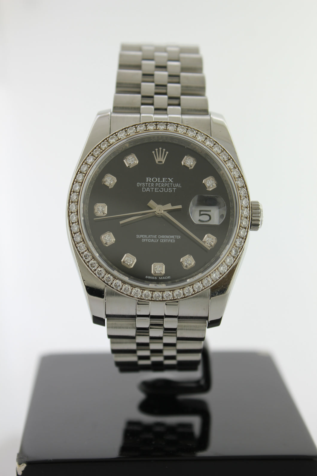 Rolex Datejust 36 Stainless Steel Jubilee Black Diamond Dial & Diamond Bezel 116244 - Arnik Jewellers