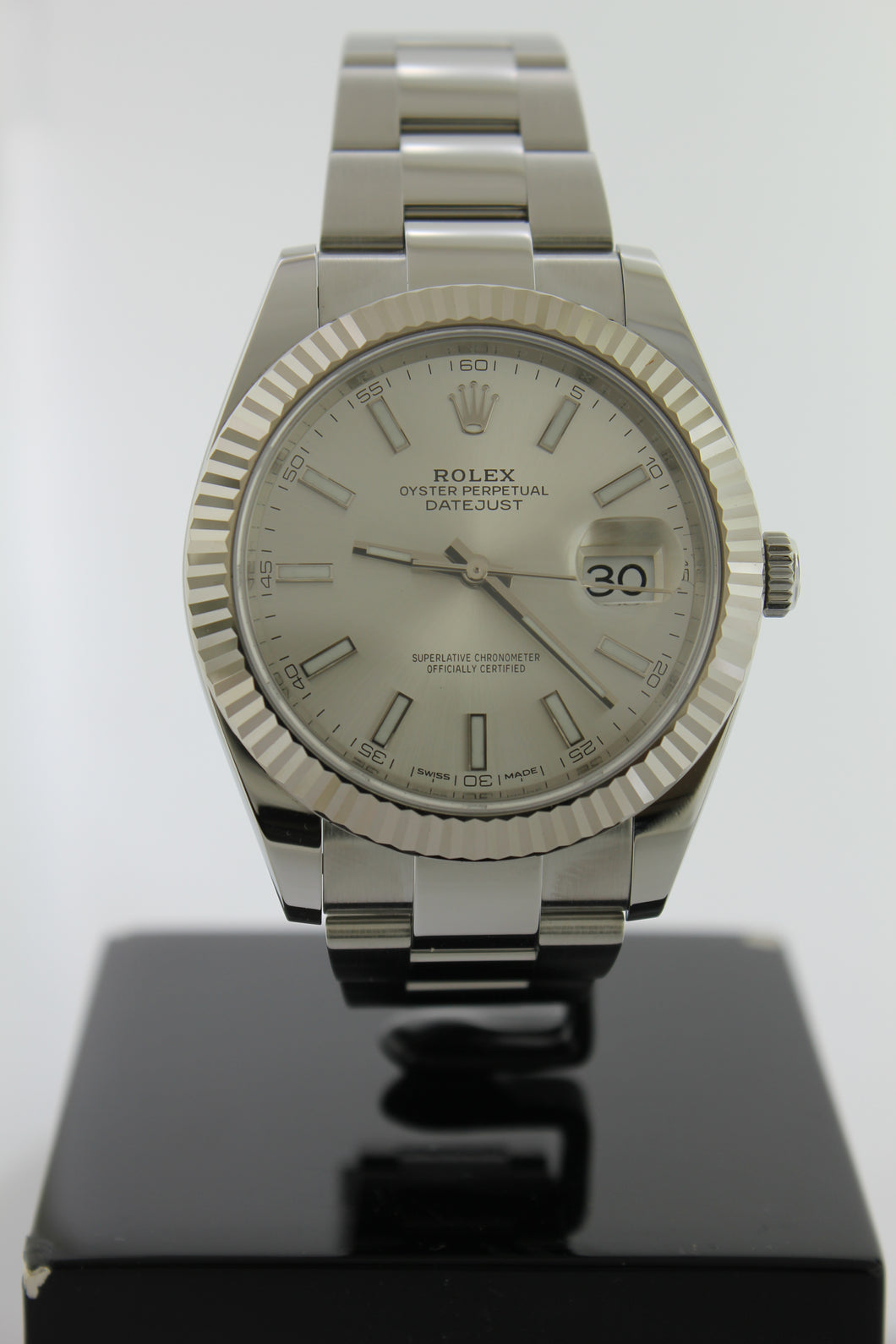 Rolex Datejust 41 Stainless Steel Silver Dial 18K White Gold Fluted Bezel Oyster 126334 - Arnik Jewellers