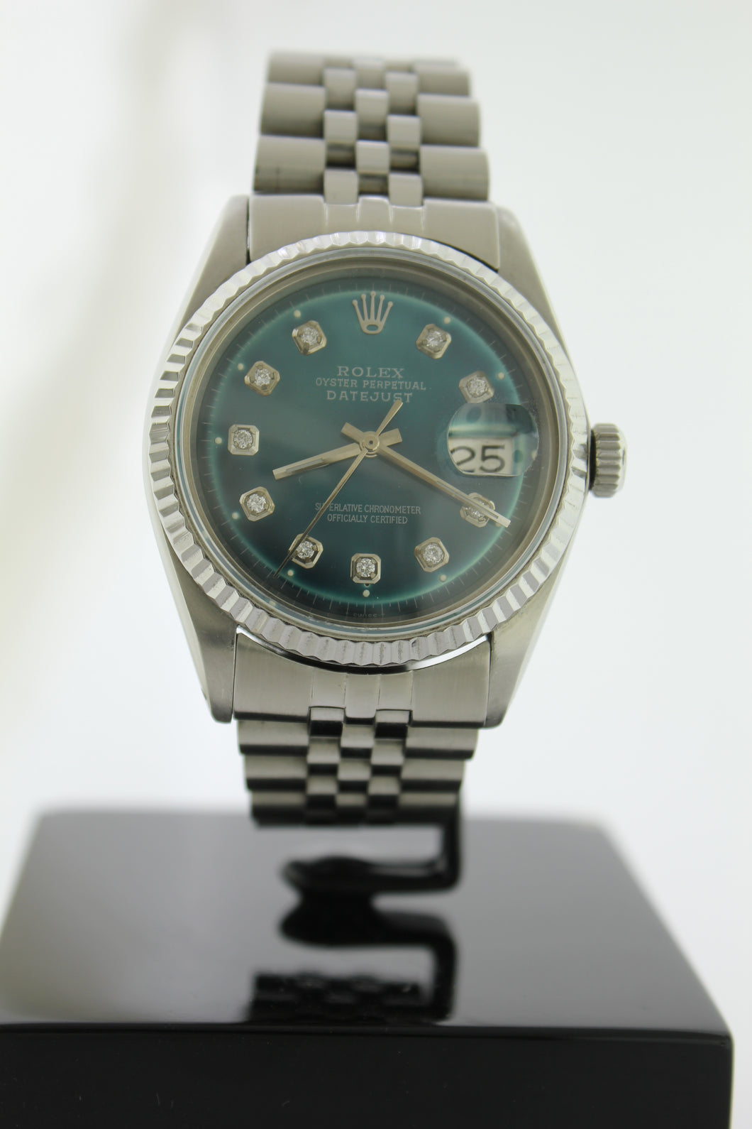 Rolex Datejust 36mm Stainless Steel Jubilee Green Diamond Dial 1603 - Arnik Jewellers