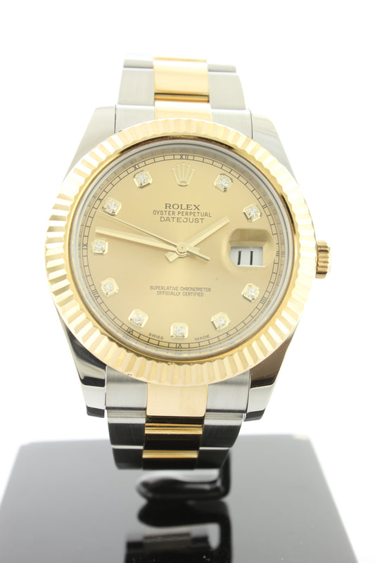 Rolex Datejust II 18K Yellow Gold & Stainless Steel Champagne Diamond Dial 41mm Oyster 116333 - Arnik Jewellers