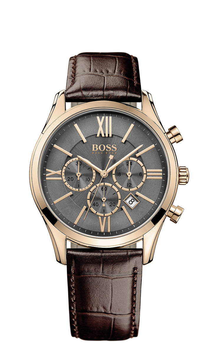 Hugo Boss 1513198 Chronograph Rose Gold PVD Brown Leather Strap Watch  - Arnik Jewellers