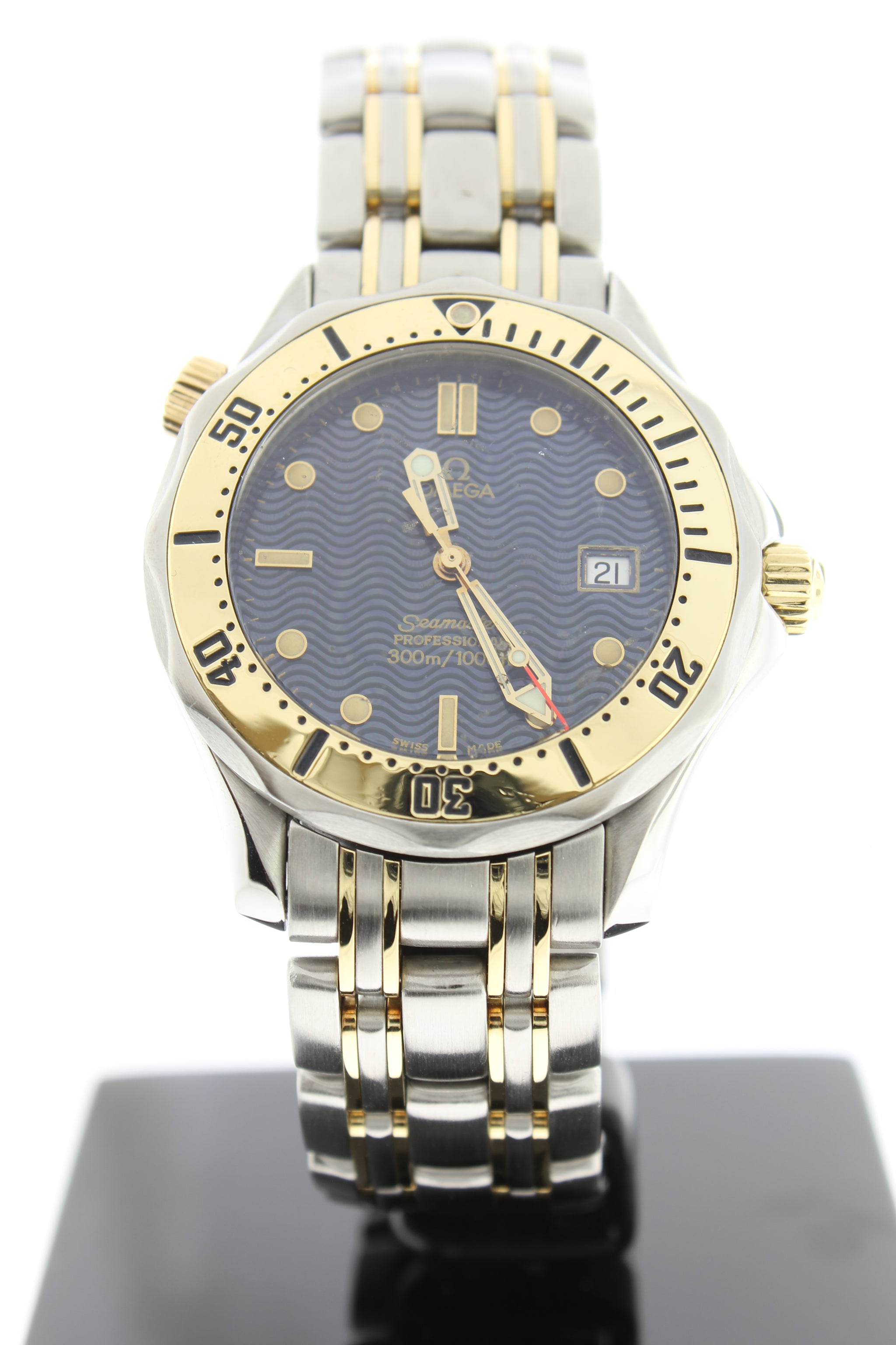 Omega Seamaster 300 Chronometer 18K Yellow Gold Steel Blue Wave