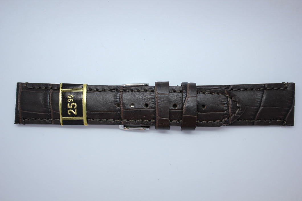 22mm Flat Stitched Alligator Grain Leather - Brown