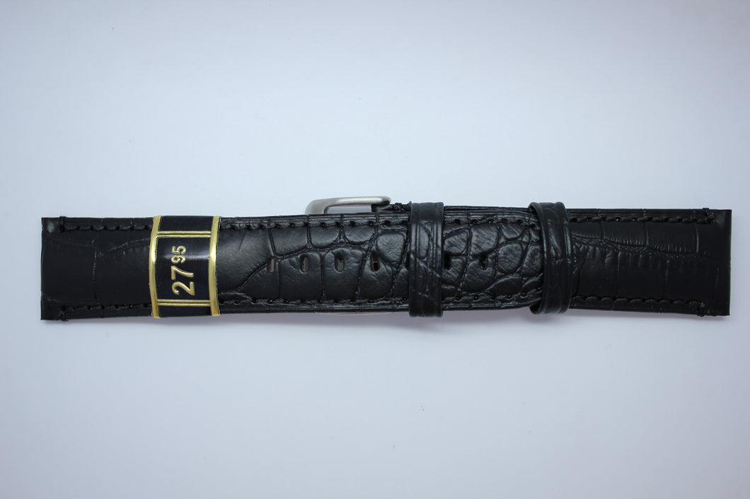 22mm Padded Stitched Alligator Grain Leather - Black