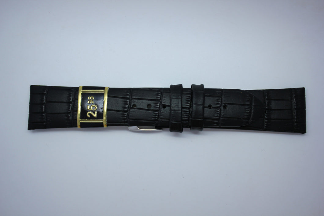 22mm Flat Thin Alligator Grain Leather - Black