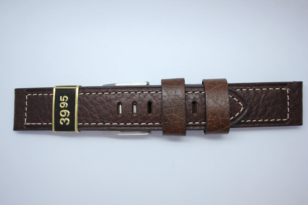 22mm Heavy Flat Stitched Buffalo Grain Leather - Brown