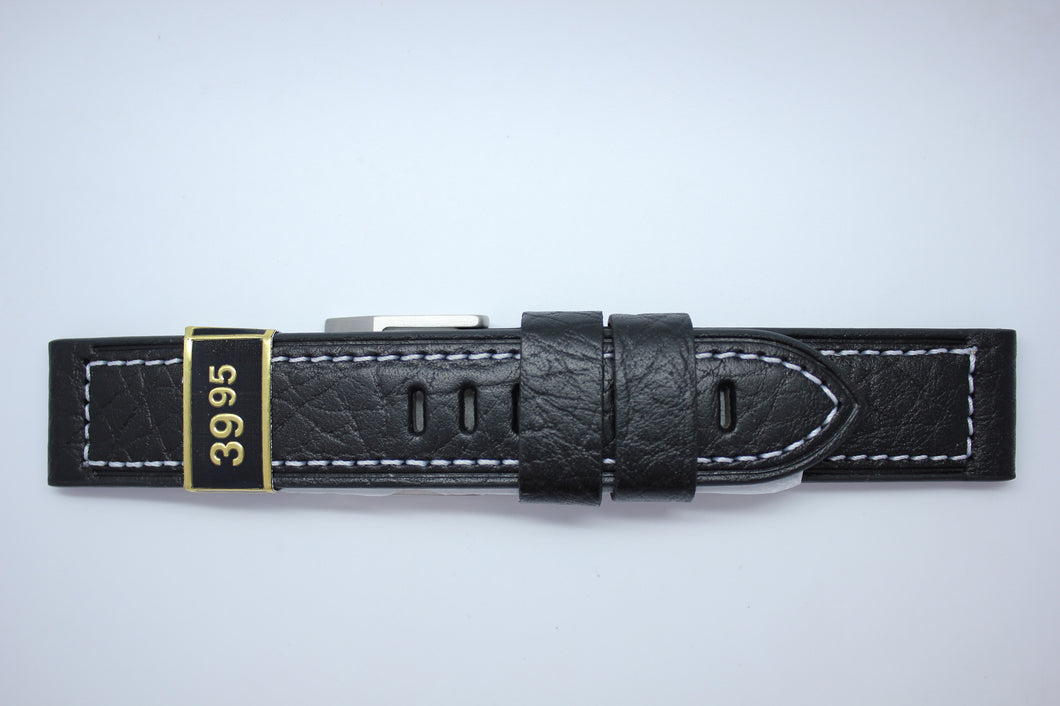 22mm Heavy Flat Stitched Buffalo Grain Leather - Black