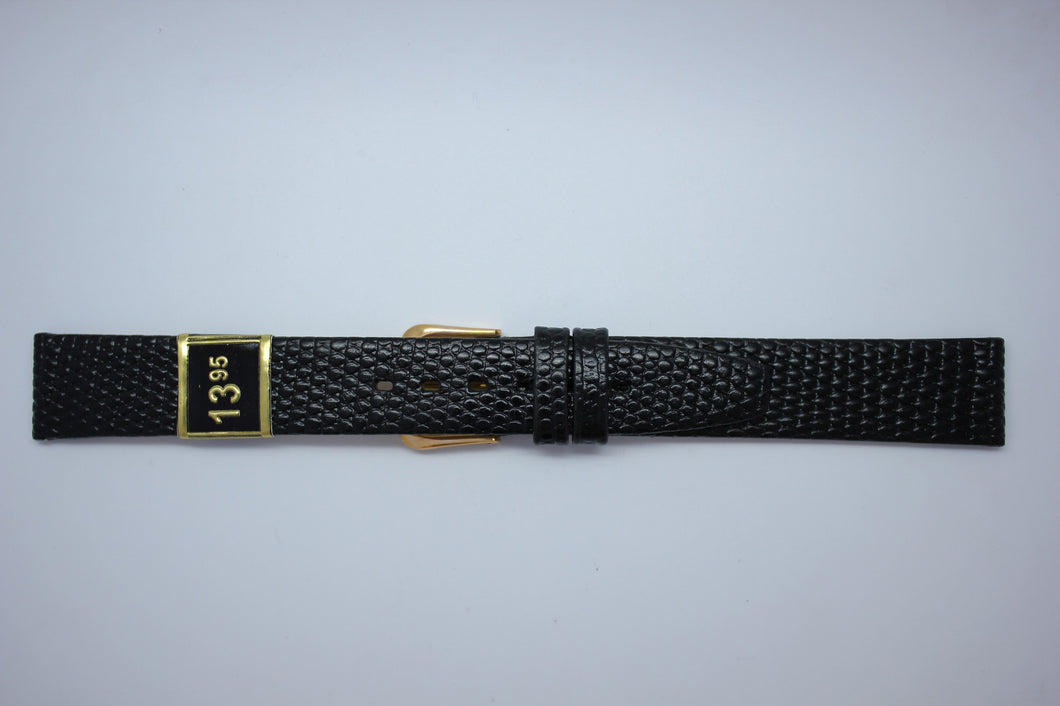 16mm Flat Lizard Grain Leather - Black