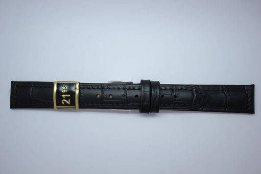 16mm Stitched Alligator Grain Leather - Black