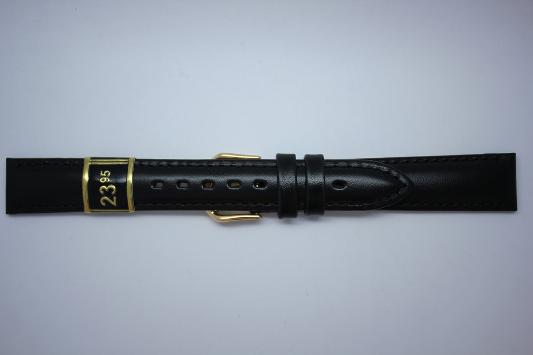 16mm Smooth Padded Stitched Leather - Black