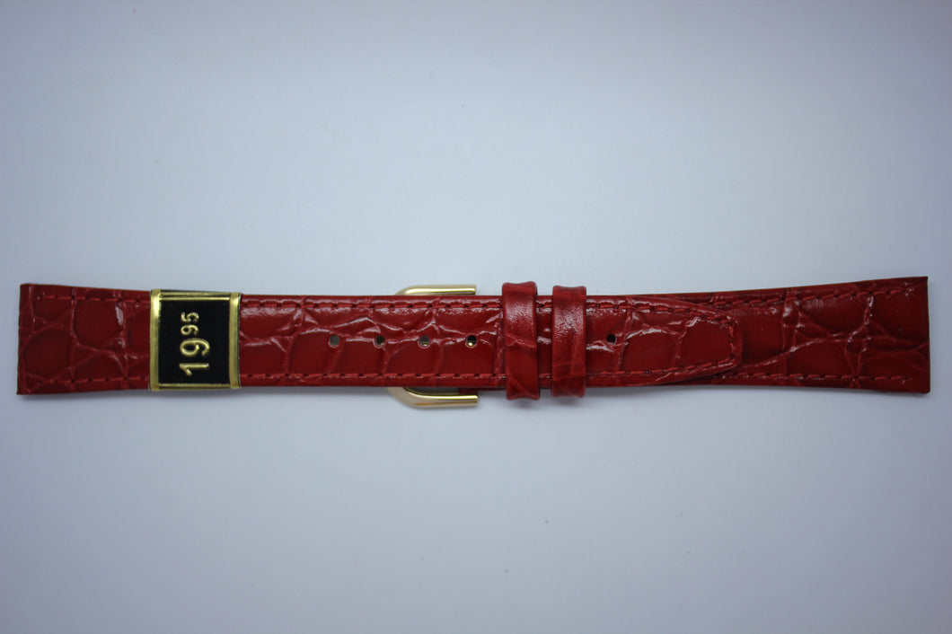 18mm Flat Stitched Croco Grain Leather - Red