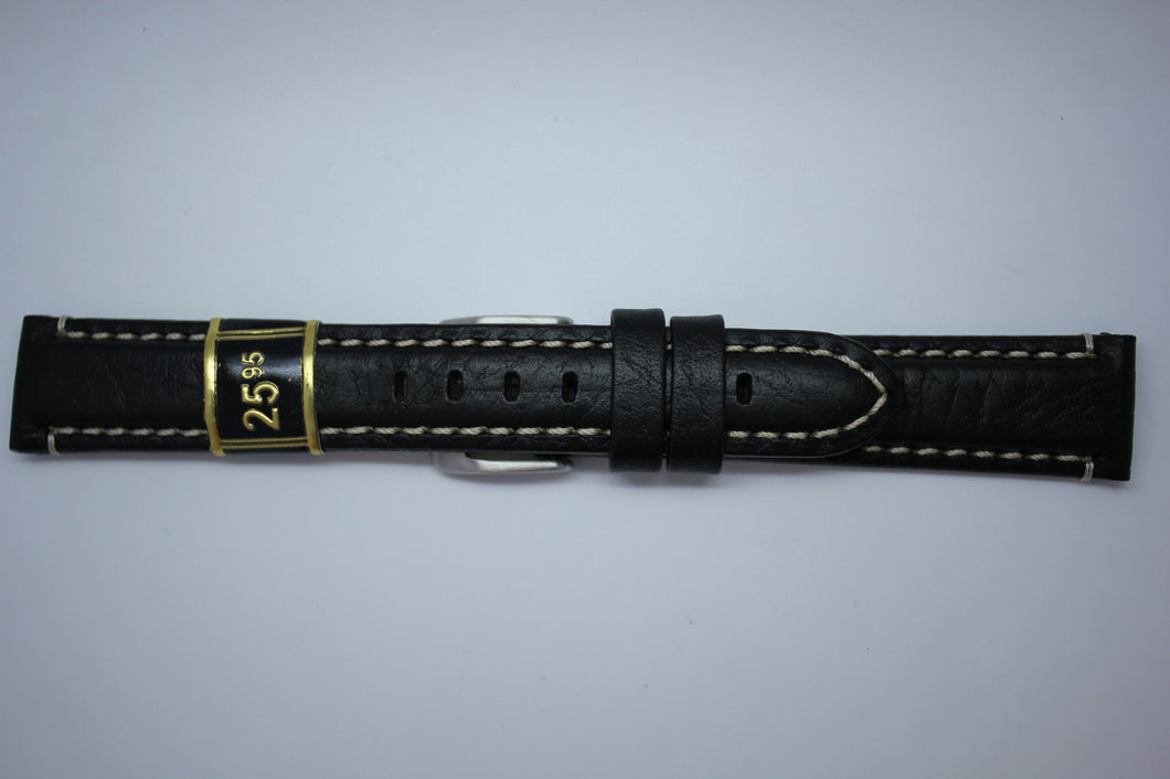 18mm Padded Stitched Italian Leather - Black