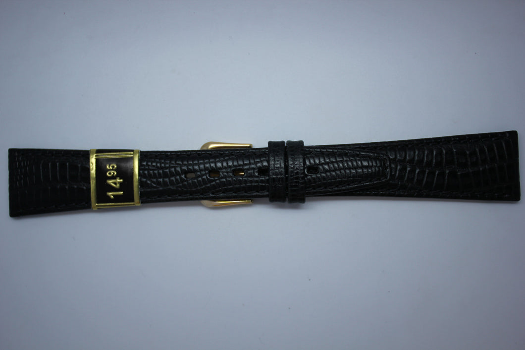 20mm Flat Stitched Lizard Grain Leather - Black