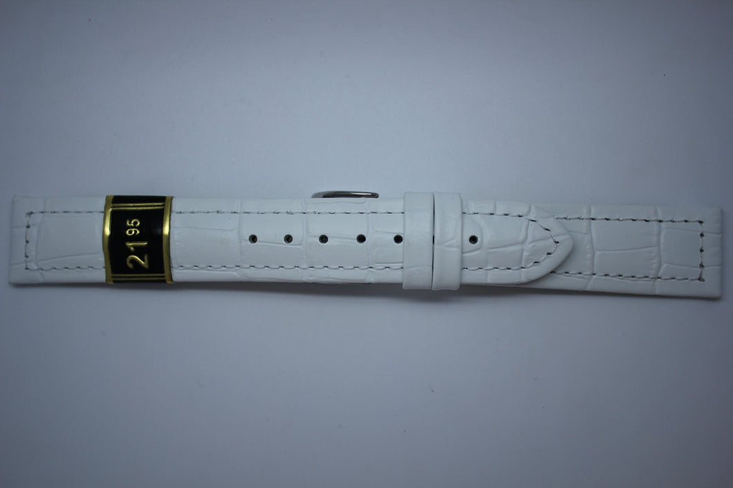 20mm Stitched Alligator Grain Leather - White