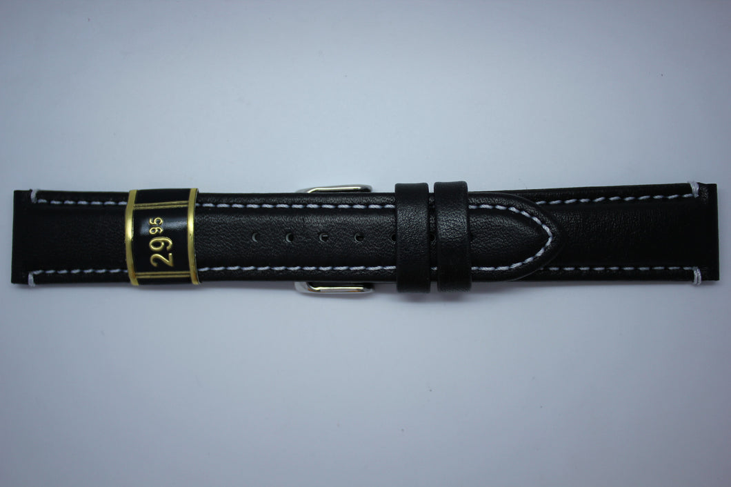 20mm Sporty Padded Stitched Waterproof Leather - Black