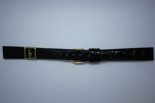 12mm Flat Stitched Croco Grain Leather - Black