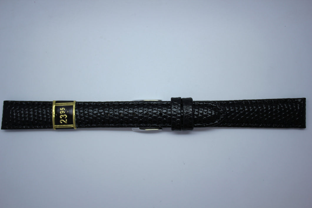 14mm Padded Stitched Shiny Lizard Grain Leather - Black