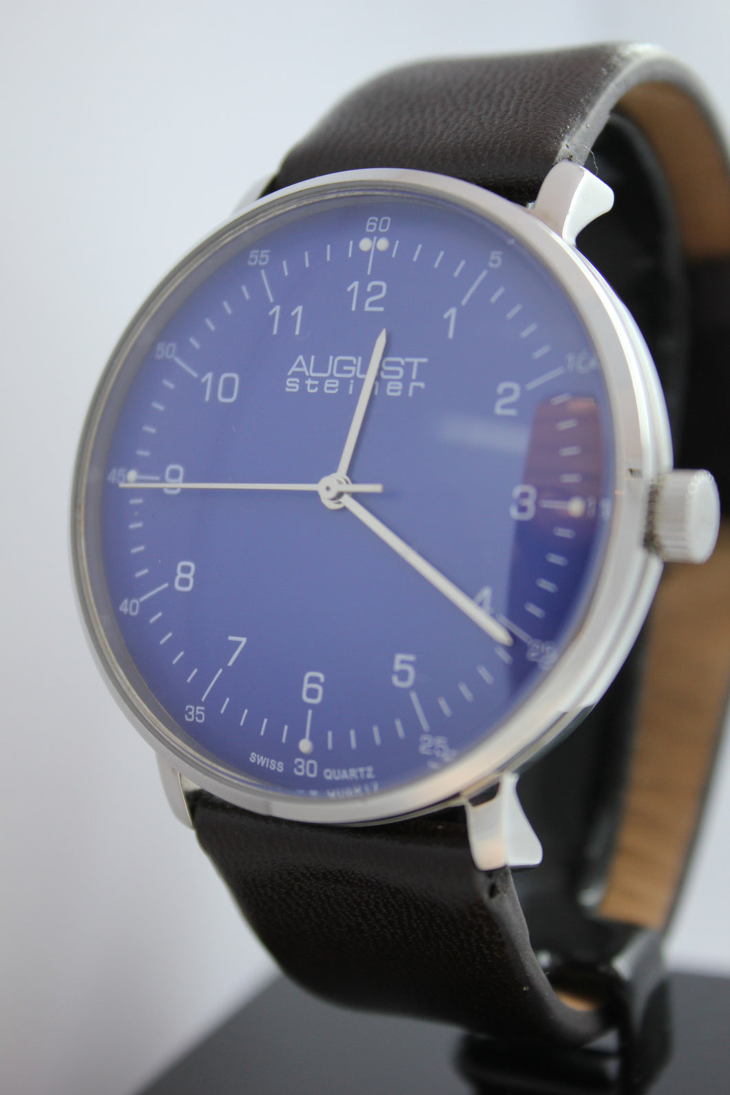August Steiner AS8090BR Men's Swiss Quartz Blue Dial Leather Strap Watch - Arnik Jewellers