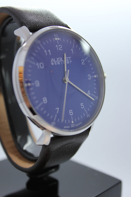 August Steiner AS8090BR Men's Swiss Quartz Blue Dial Leather Strap Watch - Arnik Jewellers