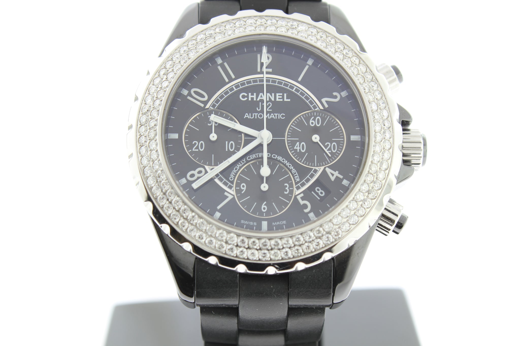 Chanel J-12 41mm Chronograph Automatic Black Ceramic Diamond Bezel