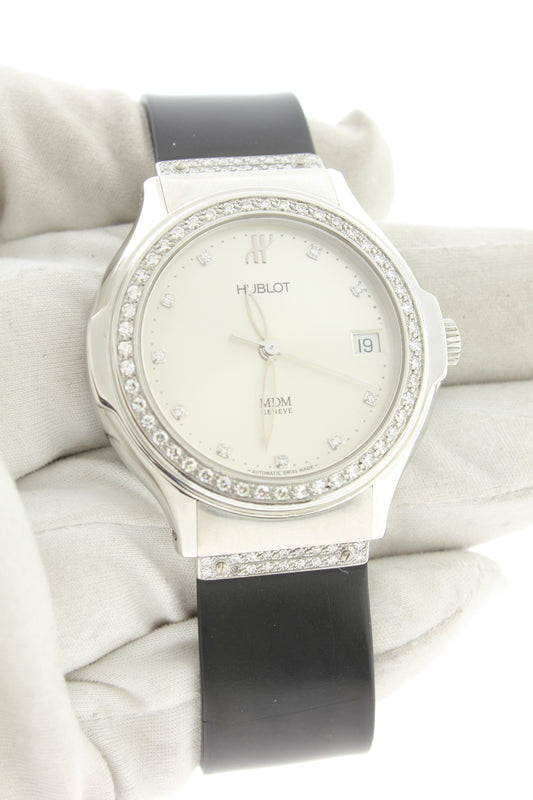 Hublot MDM Automatic Stainless Steel Silver Diamond Dial Diamond Bezel & Lugs 40mm 1710.1.054 - Arnik Jewellers
