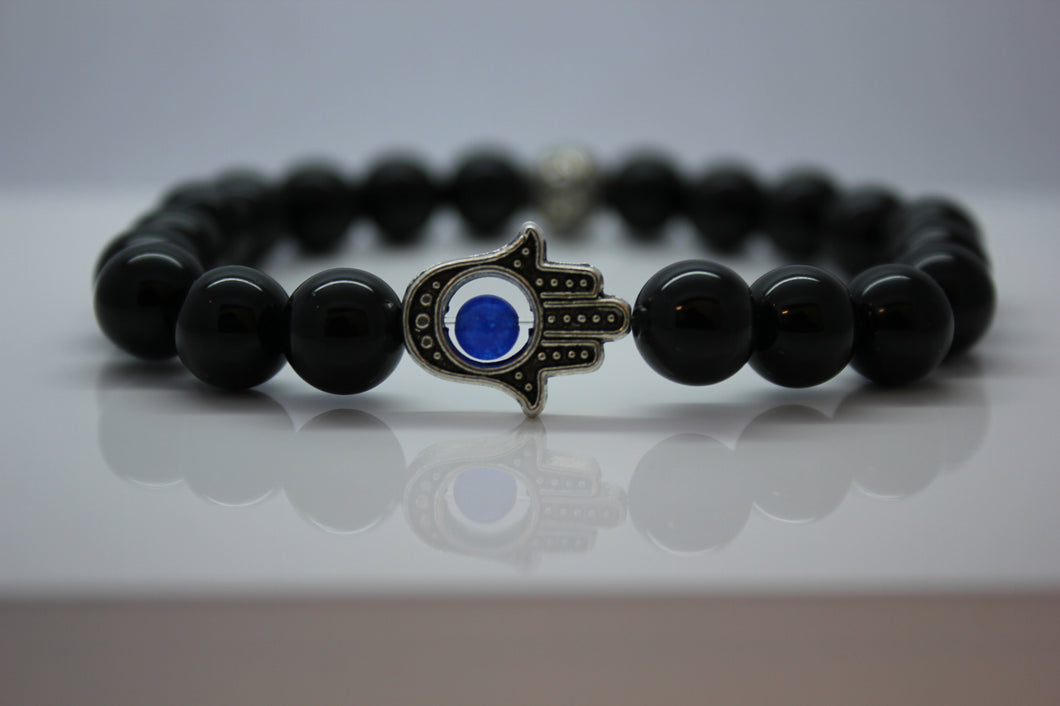 Black Obsidian with Hamza Hand Bead Bracelet - Arnik Jewellers