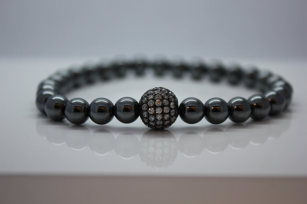 Hematite with Cubic Zirconia Ball Bead Bracelet - Arnik Jewellers
