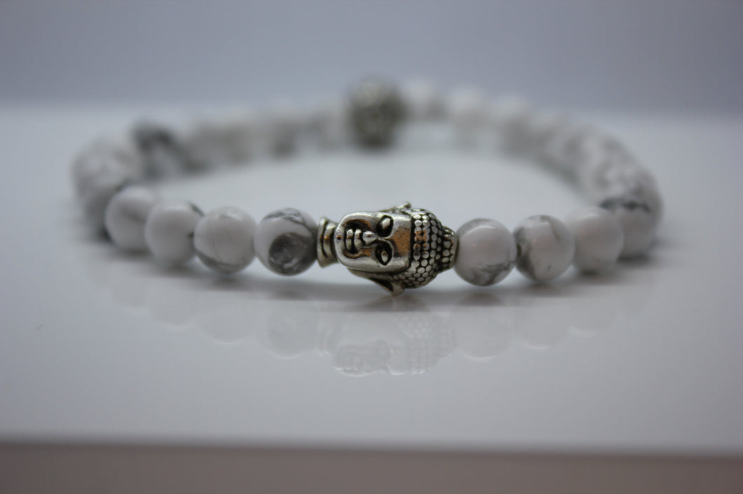 White Howlite with Buddha Head Bead Bracelet - Arnik Jewellers