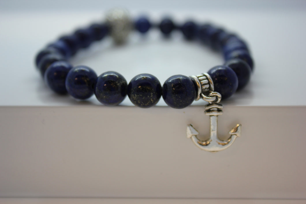 Lapis Lazuli with Anchor Charm Bead Bracelet - Arnik Jewellers