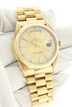 Load image into Gallery viewer, Rolex Day Date President 18K Yellow Gold Champagne Triple Diamond String Dial 18238 - Arnik Jewellers
