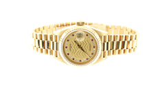 Load image into Gallery viewer, Rolex Ladies President Solid 18K Yellow Gold Champagne String Diamond Rubies Dial 69178 26mm - Arnik Jewellers
