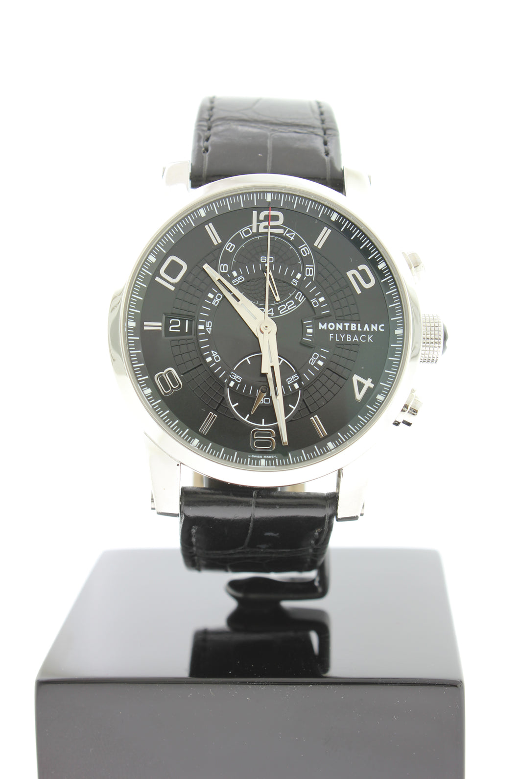 Montblanc Flyback Chronograph 43MM Black Stainless Steel Leather Strap 43mm 7175 - Arnik Jewellers