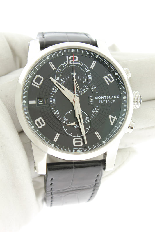 Montblanc Flyback Chronograph 43MM Black Stainless Steel Leather Strap 43mm 7175 - Arnik Jewellers
