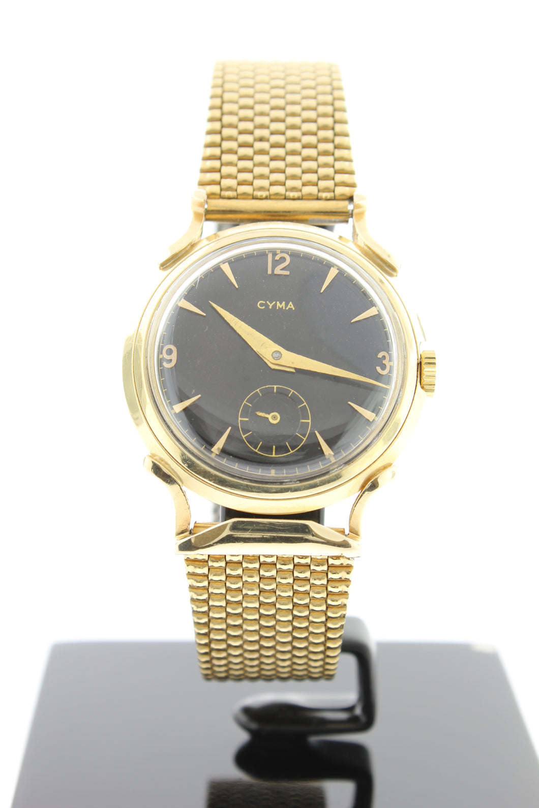 Cyma 14K Yellow Gold Vintage Hand Winding Black Dial 34mm - Arnik Jewellers