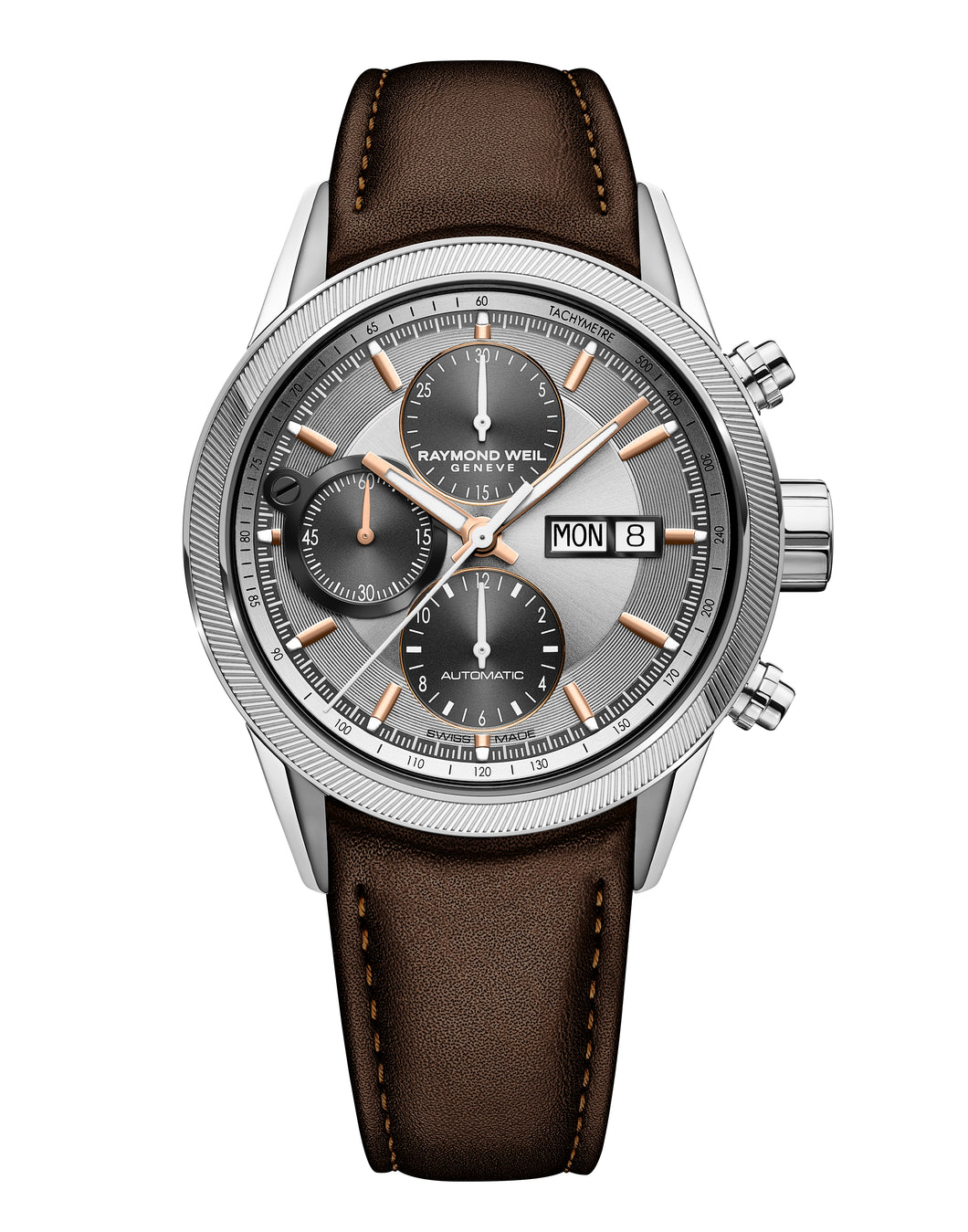 Raymond Weil Freelancer Automatic Chronograph 42mm Brown Leather Silver Dial 7731-SC2-65655 - Arnik Jewellers