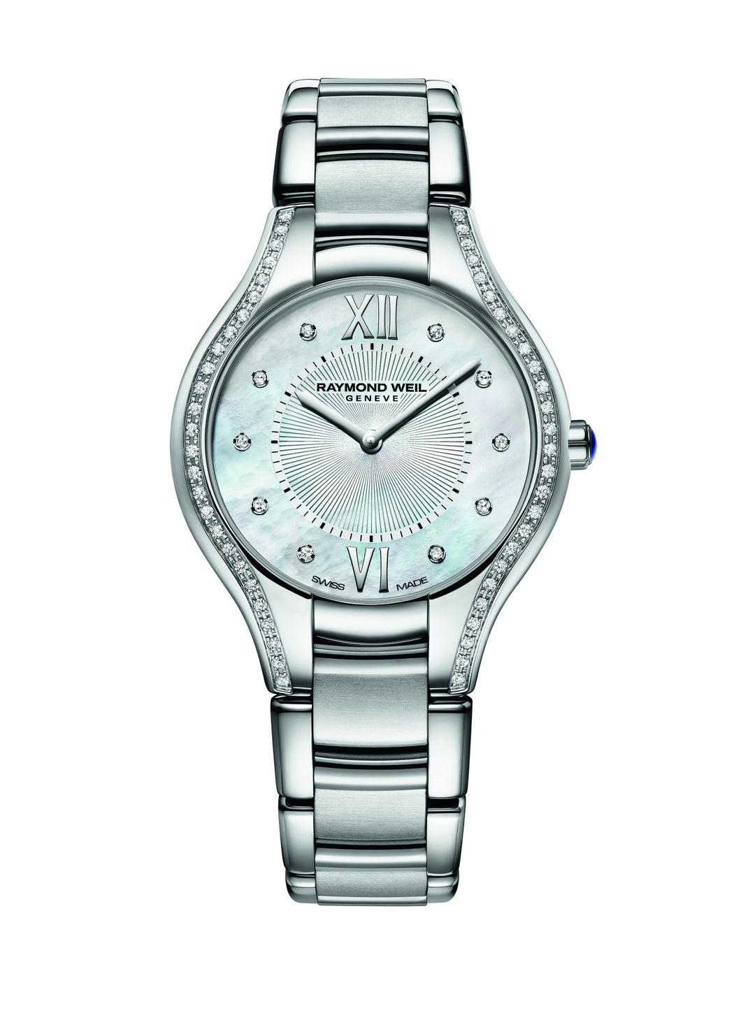 Raymond Weil Noemia Quartz 32mm Stainless Steel Mother of Pearl Diamond Dial and Diamond Bezel 5132STS00985 - Arnik Jewellers