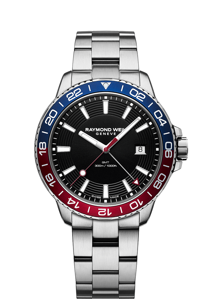 Raymond Weil Mens Tango 300 GMT Stainless Steel Black Dial Two Tone Bezel 8280-ST3-20001 Watch - Arnik Jewellers