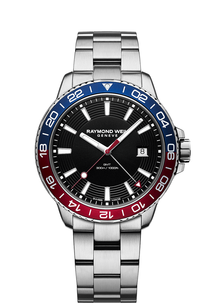 Raymond Weil Mens Tango 300 GMT Stainless Steel Black Dial Two