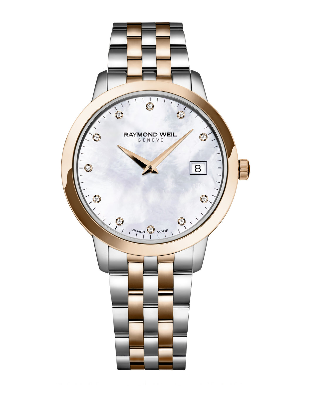 Raymond Weil Toccata Quartz 34mm Rose Gold PVD & Stainless Steel Mother of Pearl Diamond Dial 5388SP597081 - Arnik Jewellers