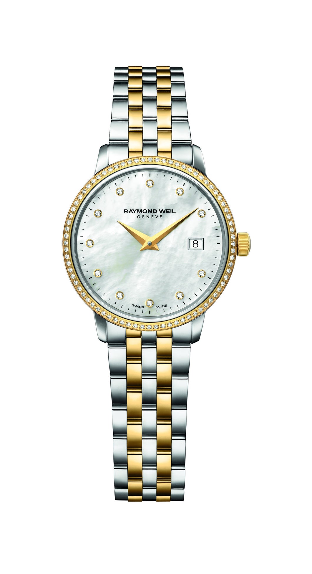 Raymond Weil Toccata Quartz 29mm Yellow Gold PVD/Stainless Steel Mother of Pearl Diamond Dial and Diamond Bezel 5988SPS97081 - Arnik Jewellers